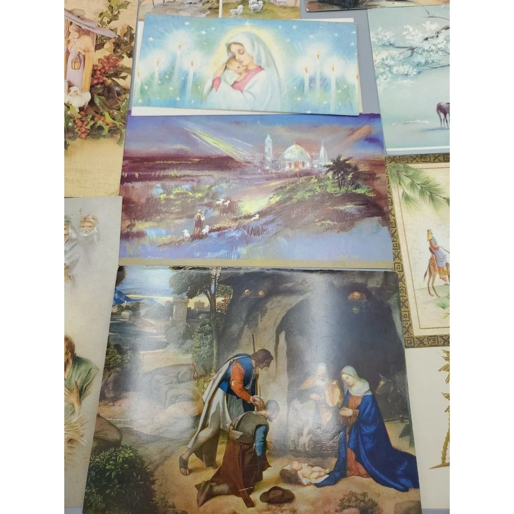 10 Old Used Vtg CHRISTMAS CARD Fronts 4 Craft Nativity 3 Kings Bae Jesus Mary Jo
